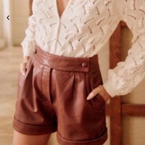 Sezane Williams Shorts, in brown leather